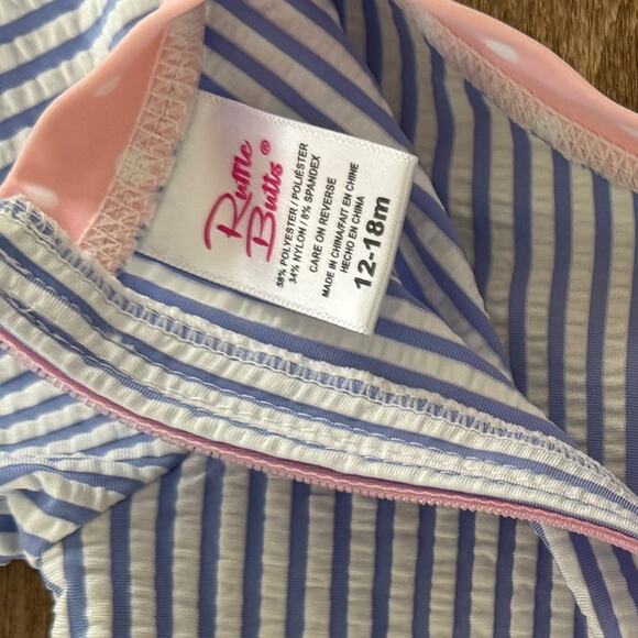 Ruffle Butts Seersucker Long Sleeve Rash
Guard Periwinkle Blue Pink Size 12-18M - Picture 7 of 7